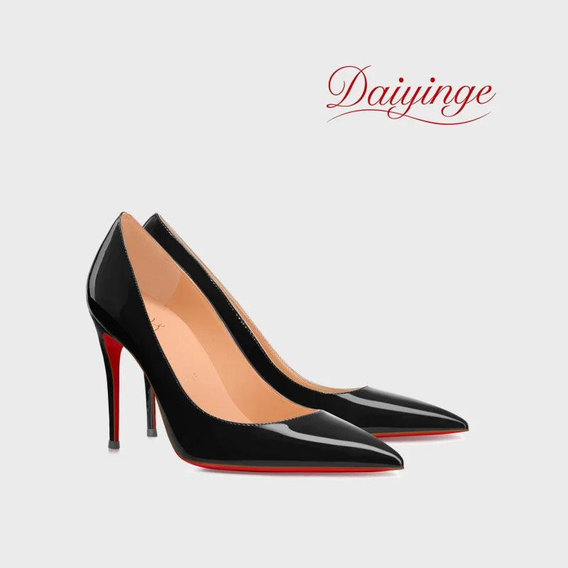 Stilettos de Mujer Charol Suela Roja Punta Fina Tacón Alto