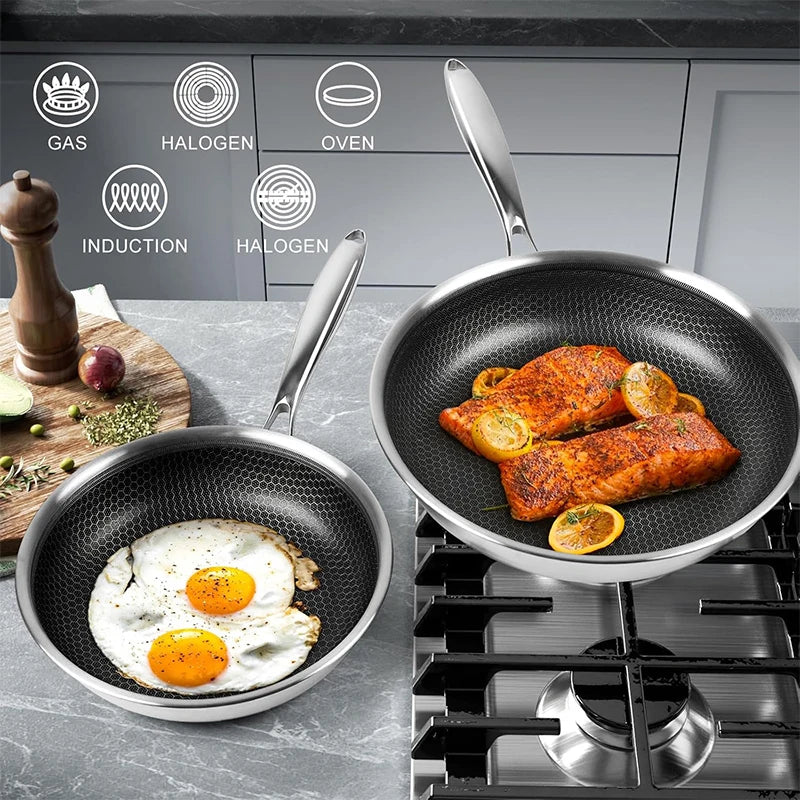 Sartén antiadherente de 20 24 y 28cm, sartén de cocina de acero inoxidable, sartén híbrida sin PFOA, sartén de cocina apta para lavavajillas JT562