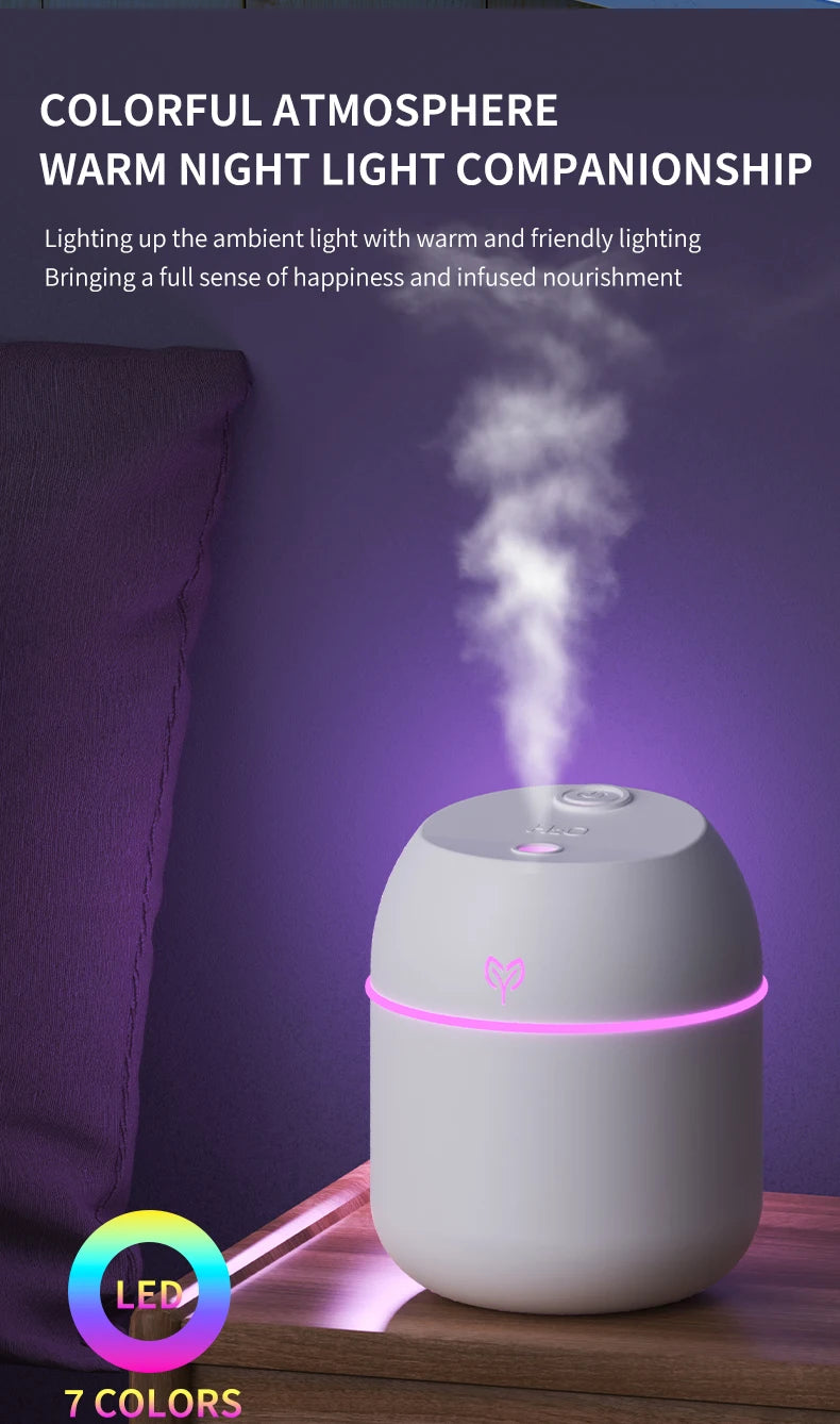 Humidificador ultrasónico USB portátil con difusor de aromas y luz LED