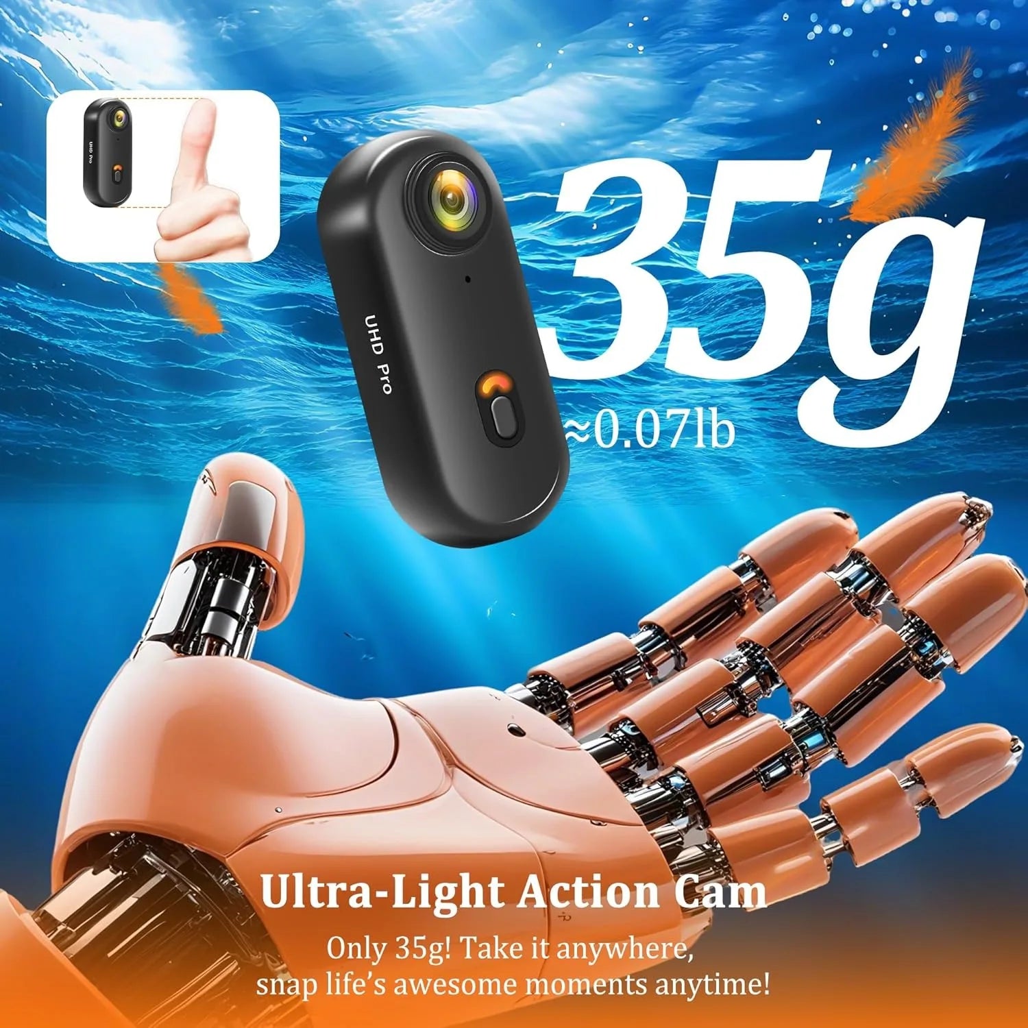 Cámara de acción 4K WiFi resistente al agua con clip magnético para deportes