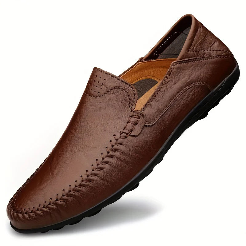 CLOHOO Zapatos casuales de negocios para hombres Costuras de cuero Cómodo Fondo de goma transpirable Segunda capa de piel de vaca