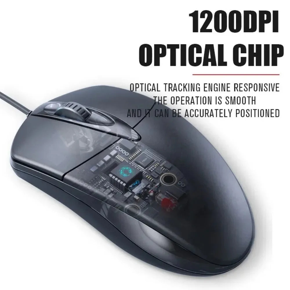 Ratón óptico con cable USB de 1,2 M, ratón para ordenador portátil, hogar y oficina, rodillo antideslizante 3D, 1200DPI, juego, accesorios de ordenador para PC de escritorio
