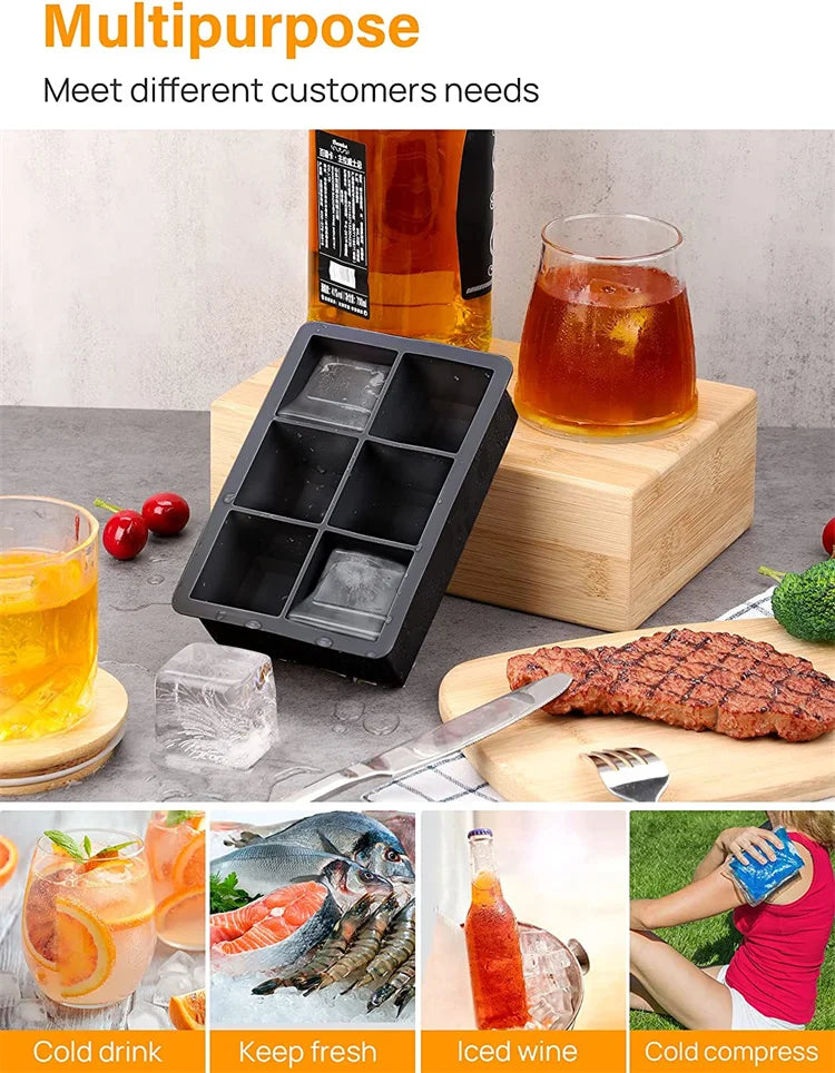 LMETJMA Bandejas grandes para cubitos de hielo con tapas, moldes cuadrados de silicona para cubitos de hielo, moldes para cubitos de hielo sin BPA para cócteles de whisky JT09
