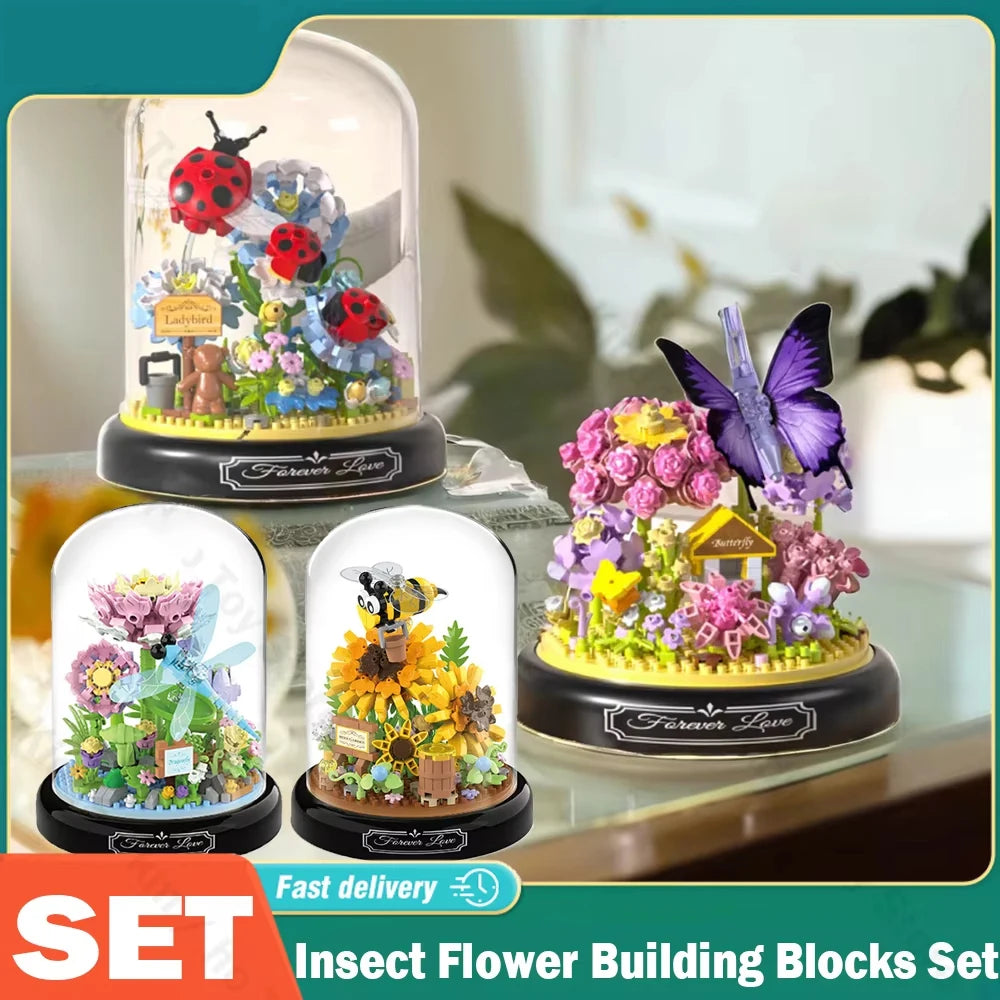 Bloques de Construcción de Flores e Insectos DIY con Cubierta
