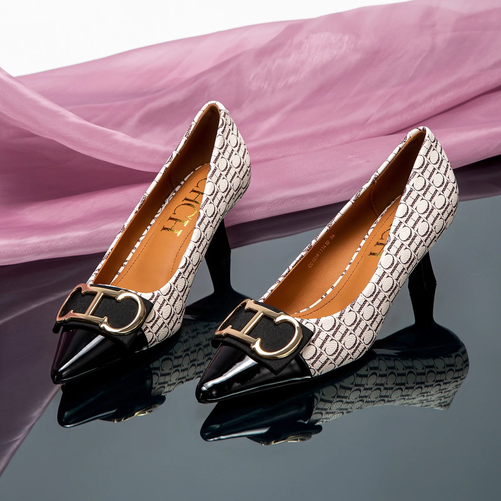 Zapatos de Tacón Clásicos con Estampado para Mujer — Punta Fina