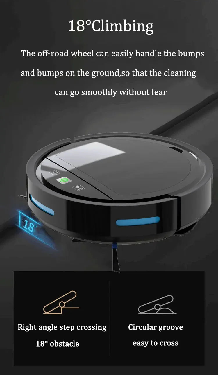 Robot Aspirador Inteligente con Control Remoto, Recarga Automática, Limpieza de Suelos