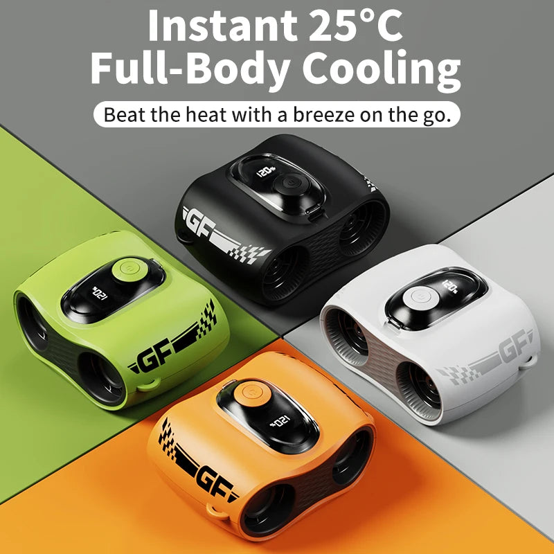 Ventilador Portátil de Cintura, Ventilador de Cuello y Cintura con Doble Flujo de Aire y Pantalla LED de Batería, Mini Ventilador de Mano para Exteriores/Construcción/Escritorio