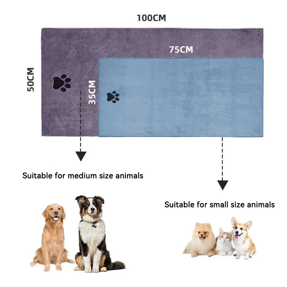 Toalla de Baño para Mascotas de Microfibra, 3 Tamaños Disponibles, Bordada, Súper Suave y Absorbente, para Perros y Gatos, Artículos de Aseo