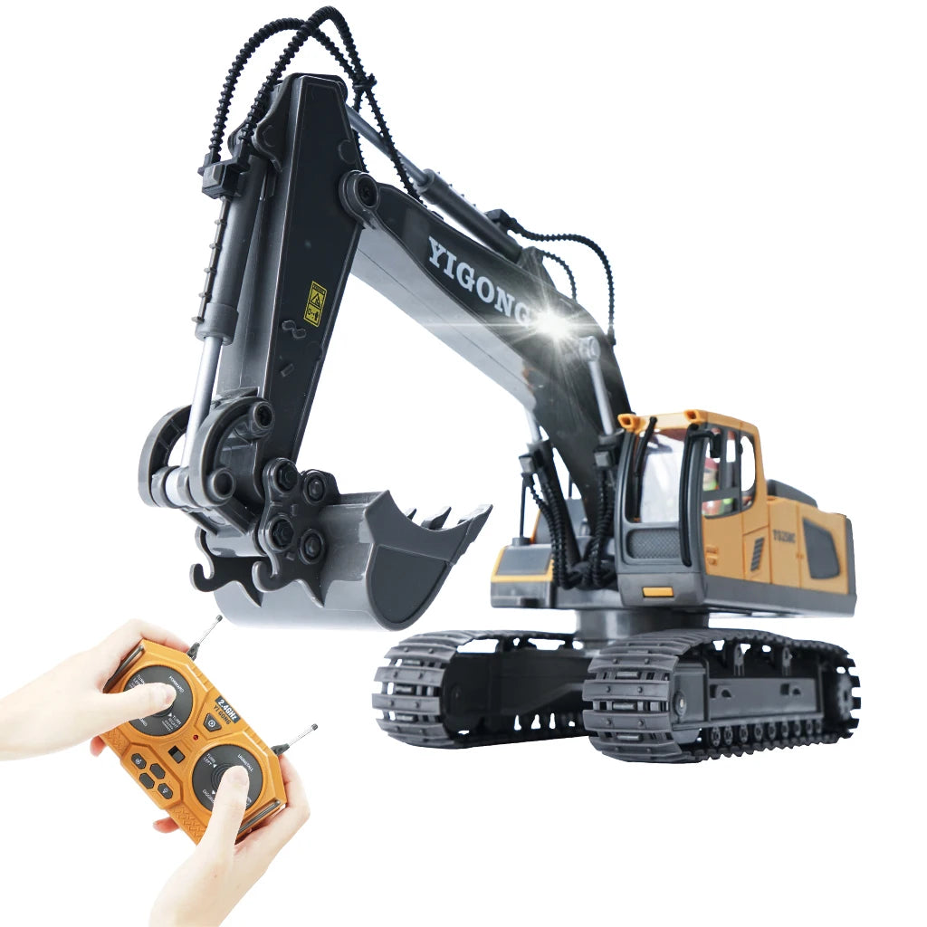 Excavadora RC 1:20 con Volcador y Bulldozer, Luz y Música