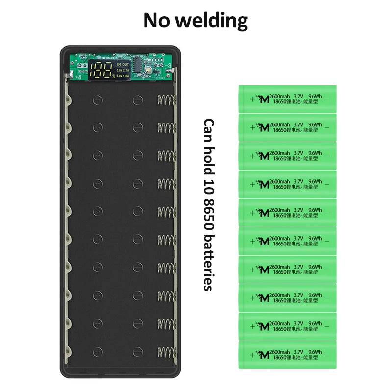 Estuche DIY para Power Bank 10x18650 con Carga Rápida QC 3.0