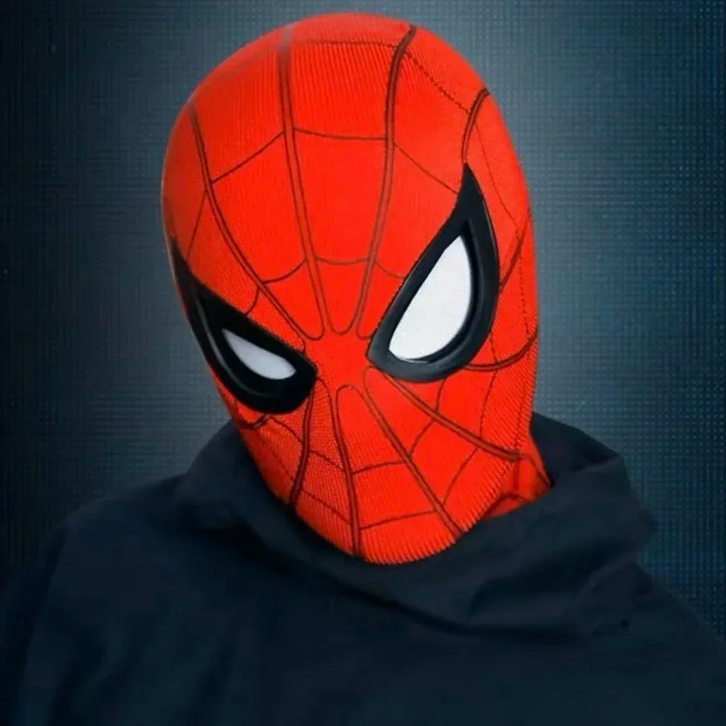 Máscara de Spiderman con ojos de Control remoto móvil, máscara de Spiderman Peter Parker, máscara de disfraz de Halloween, Material de tela de LICRA