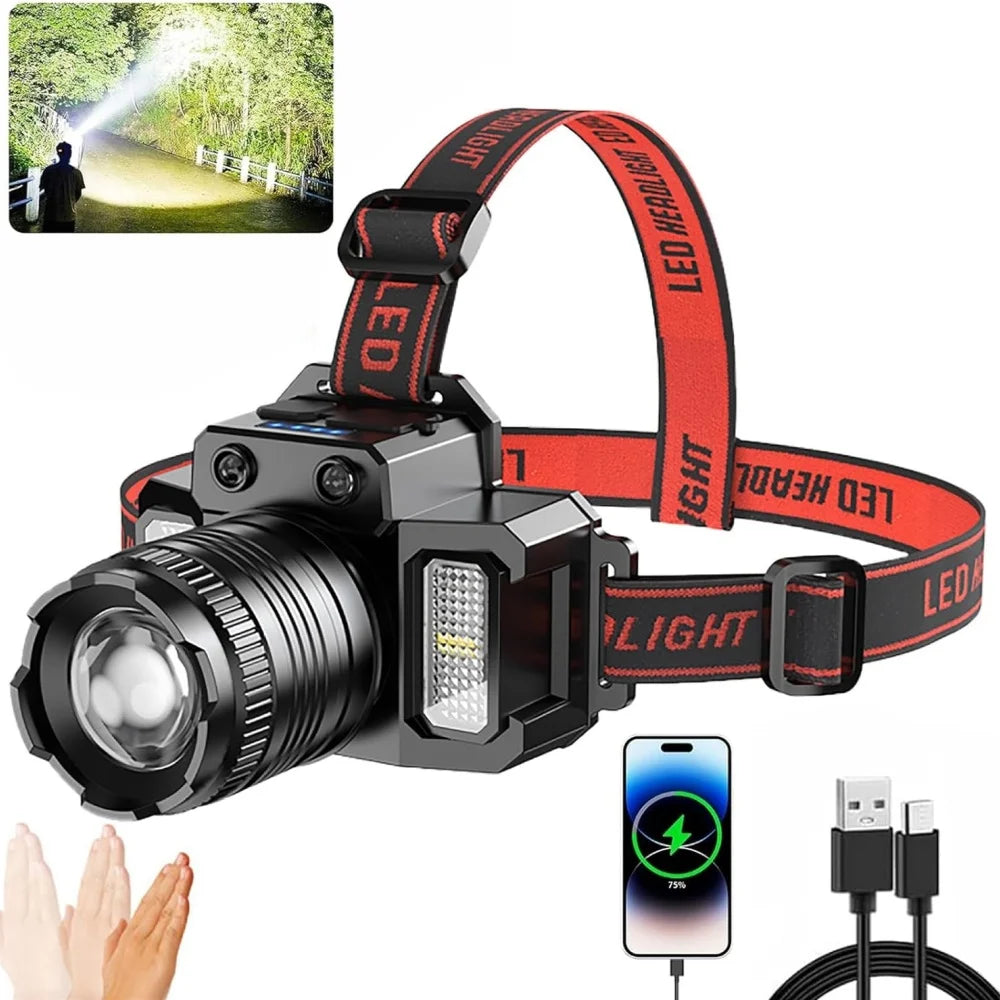 Linterna Frontal Recargable USB con Sensor de Movimiento y 5 Modos