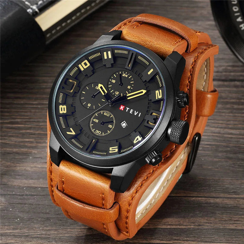 Relojes YIKAZE Retro para hombre, reloj clásico de cuarzo de lujo para negocios, reloj de pulsera militar con fecha y correa de cuero con esfera grande a la moda para hombre