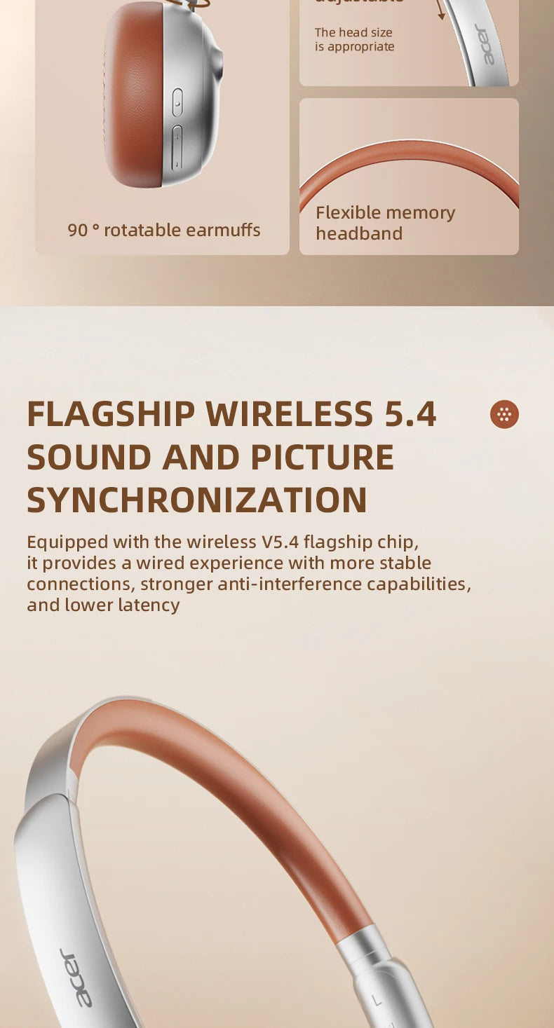 Auriculares Bluetooth Acer OHW111, Estilo Retro, Inalámbricos, Bluetooth 5.4, HIFI Estéreo, para Gamers, 70 Horas de Reproducción