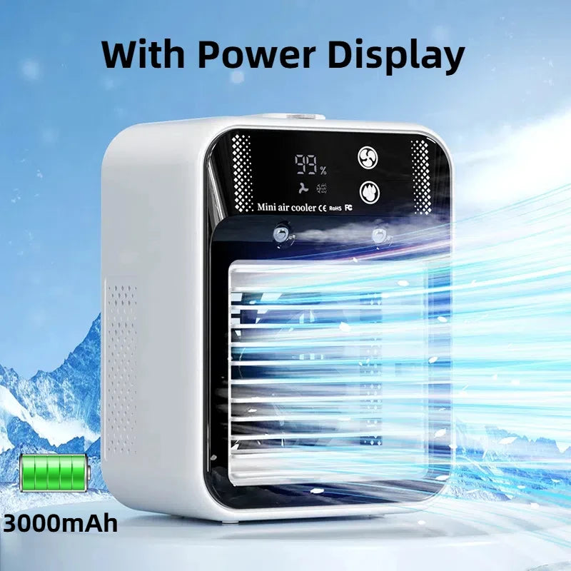 Ventilador humidificador de escritorio USB, tanque de agua, Mini enfriador de aire, dispositivo de refrigeración portátil, batería de litio de 1800mAh, ventilador de operación de bajo voltaje