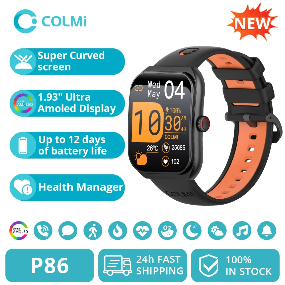 Reloj Inteligente P86 AMOLED con Gestor de Salud y Llamadas Bluetooth IP68