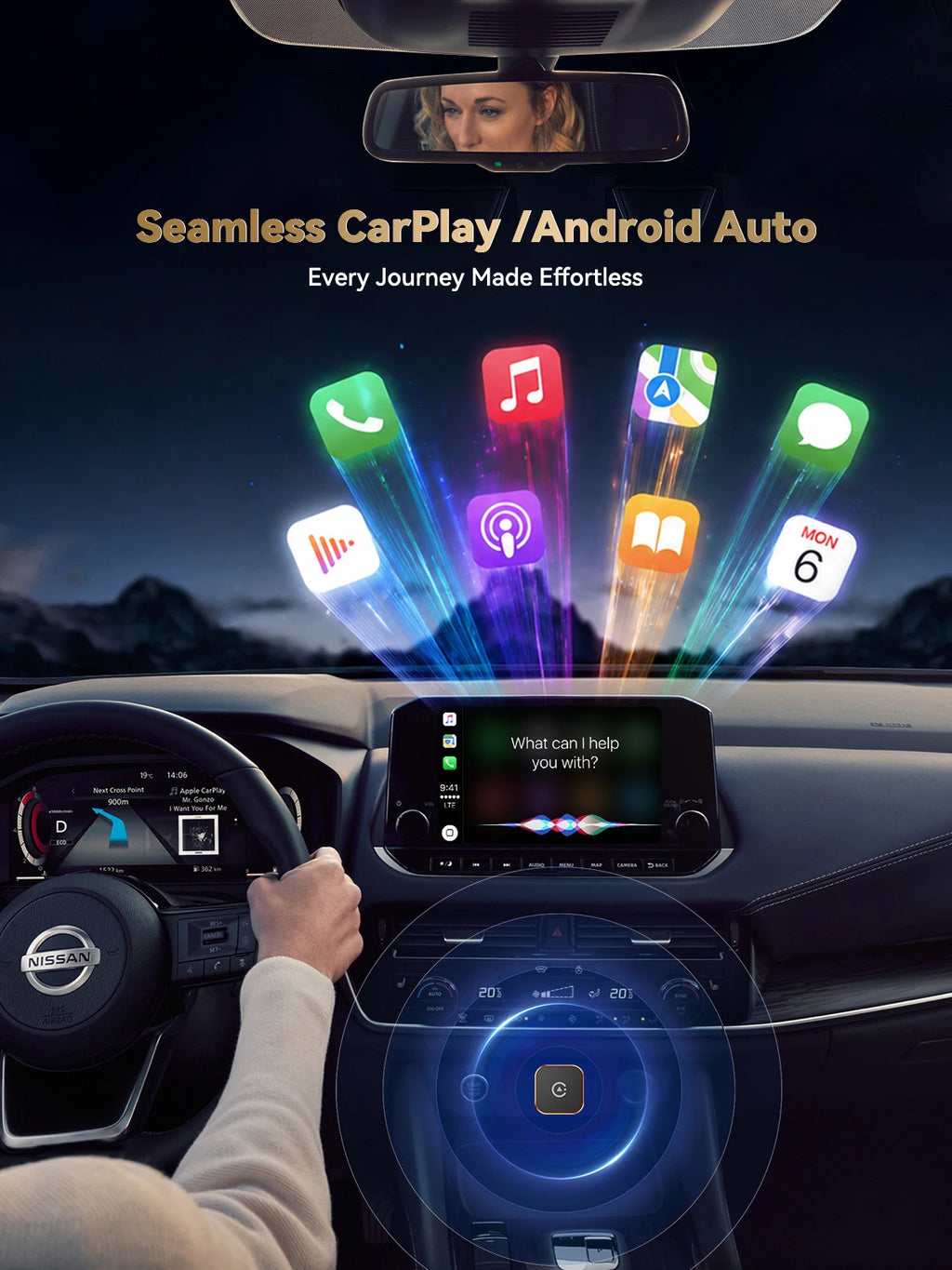Adaptador Inalámbrico CarPlay 2026 (Tipo C) CarPlay y Android Auto, Puerto Tipo C, Convierte de Cableado a Inalámbrico, Plug & Play, Auto-C