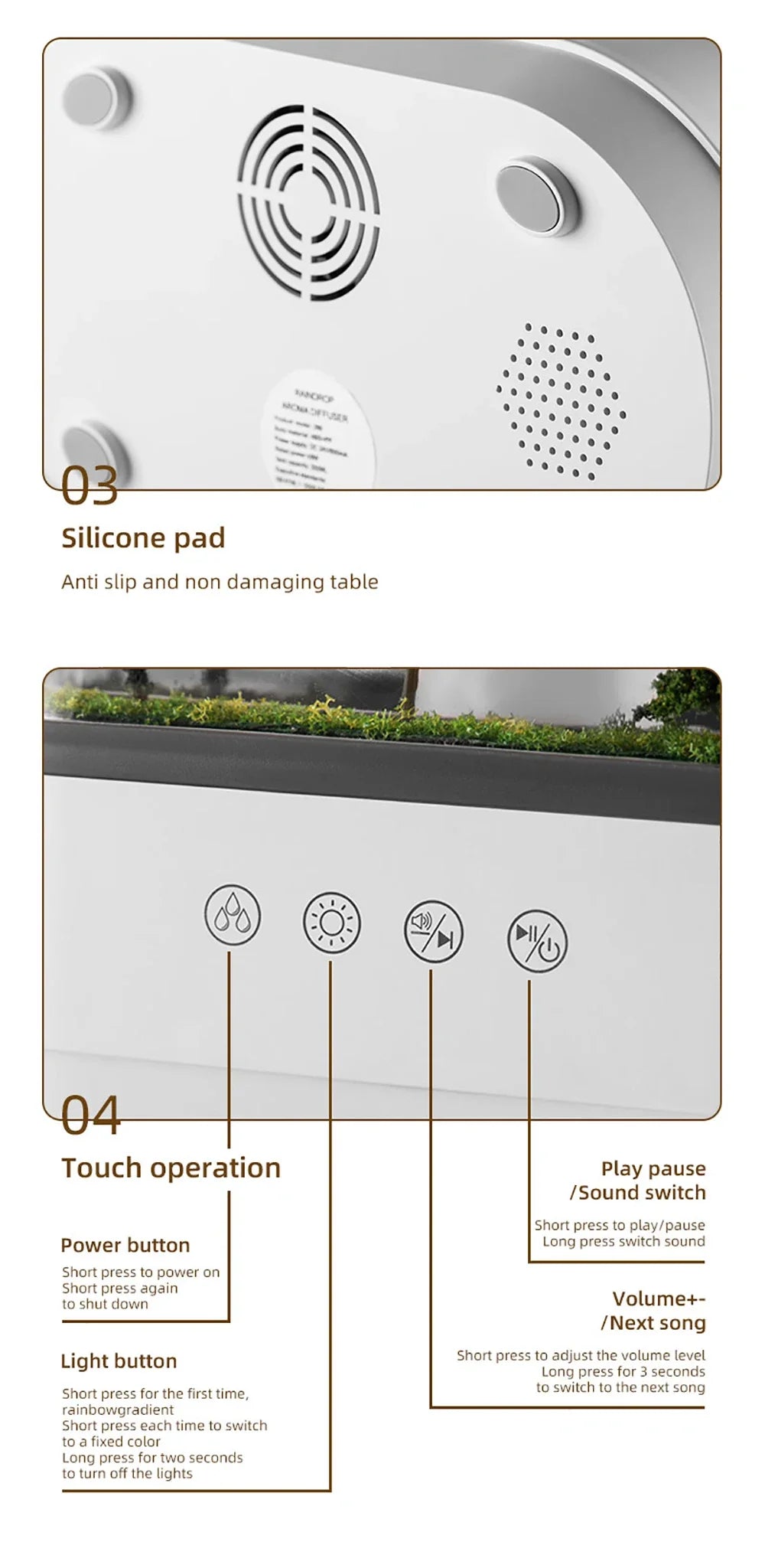 Nuevo humidificador de aire de gota de lluvia, humidificador de Aroma, luz de ambiente colorida, ruido blanco, música esencial, difusor de fragancia de aceite para el hogar