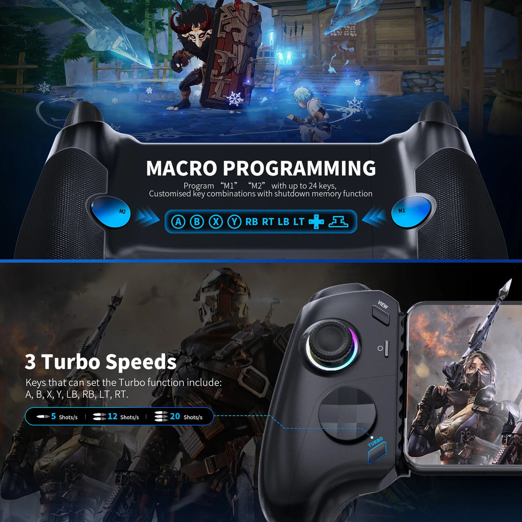 AceGamer Controlador de juegos móvil tipo C para iPhone 15 Series/Android, Gamepad de estiramiento Plug & Play con joysticks de efecto Hall
