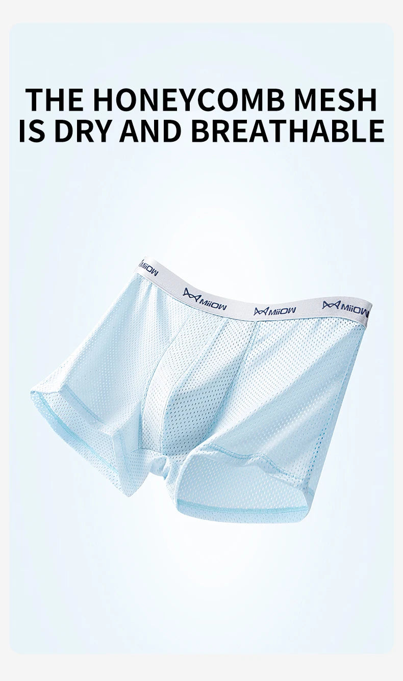 MiiOW, 3 uds., ropa interior de seda de hielo fresca para hombre, Boxers de malla transpirable, calzoncillos para hombre 7A, bragas antibacterianas en la entrepierna para hombre, calzoncillos Boxer