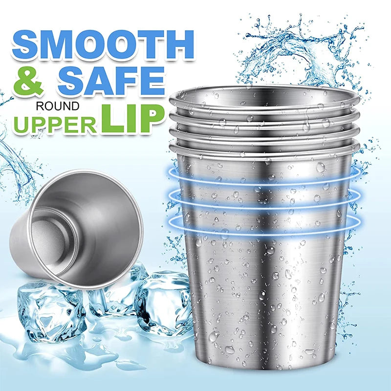 LMETJMA-vasos de pinta de acero inoxidable de 500ML, vasos de agua irrompibles, vasos de Metal reutilizables apilables para niños, viajes JT66