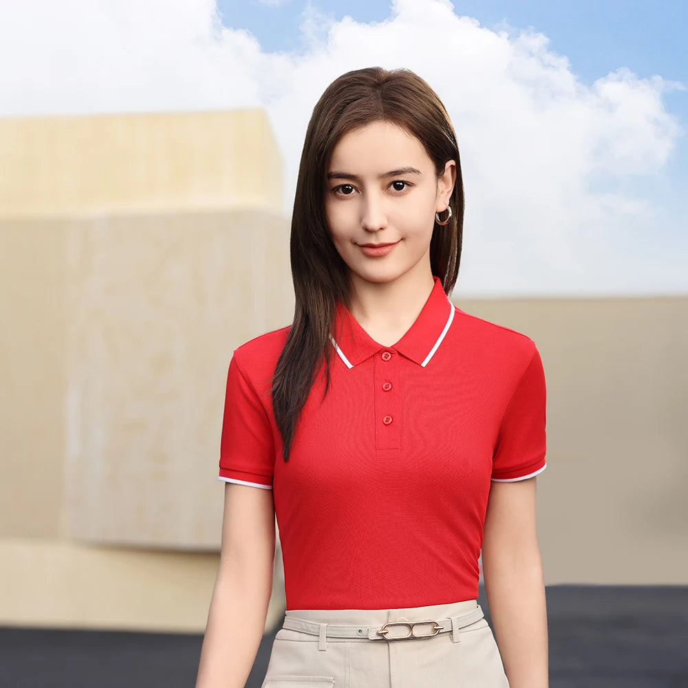 Camiseta de Seda Helada con Cuello Polo para Mujer