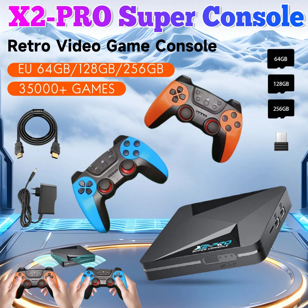 Consola de videojuegos retro X2 Pro con gamepads inalámbricos, caja de juegos WiFi con más de 35000 juegos integrados para Arcade/DC/MAME/SS