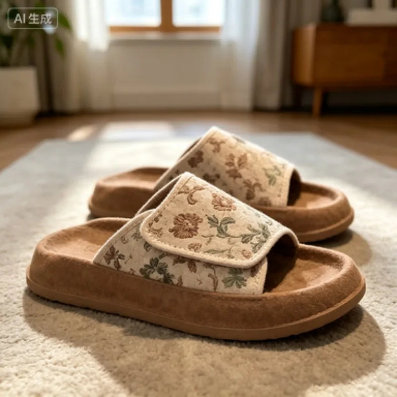 Zapatillas de casa de algodón transpirables con estampado floral