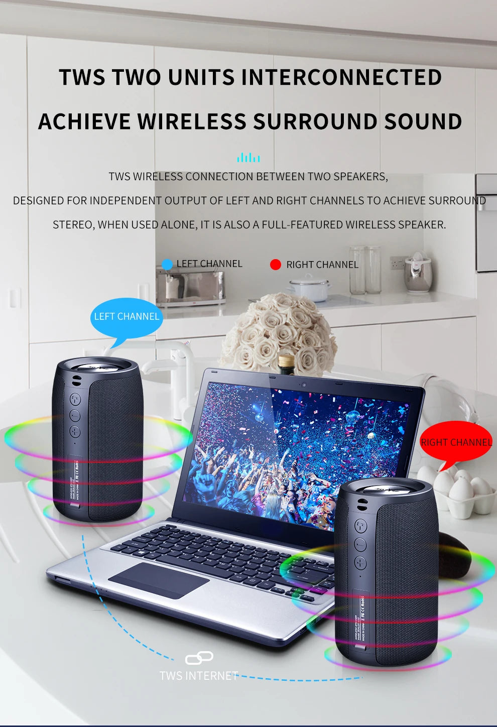 Altavoz inalámbrico Zealot-S32 para exteriores, Subwoofer portátil, resistente al agua IPX 6, emparejamiento Dual, batería de 1800mAh