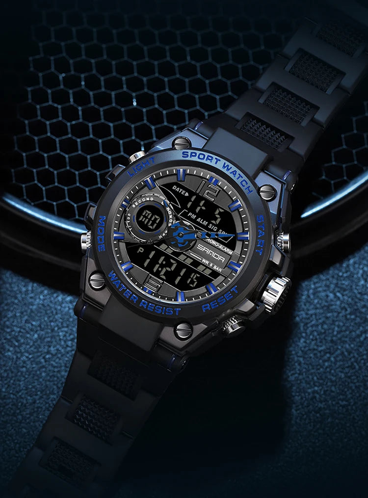 Reloj Deportivo Militar SANDA 6092 Pantalla Dual LED, Resistente al Agua