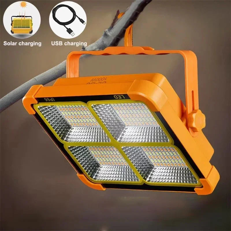 Lámpara de Trabajo Recargable, Reflector LED Solar Portátil con Puerto USB/Magnético/5 Modos de Iluminación, Lámpara de Emergencia para Sitio de Trabajo
