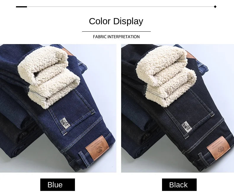 Pantalones Vaqueros Holgados para Hombre, Elásticos, con Forro Polar