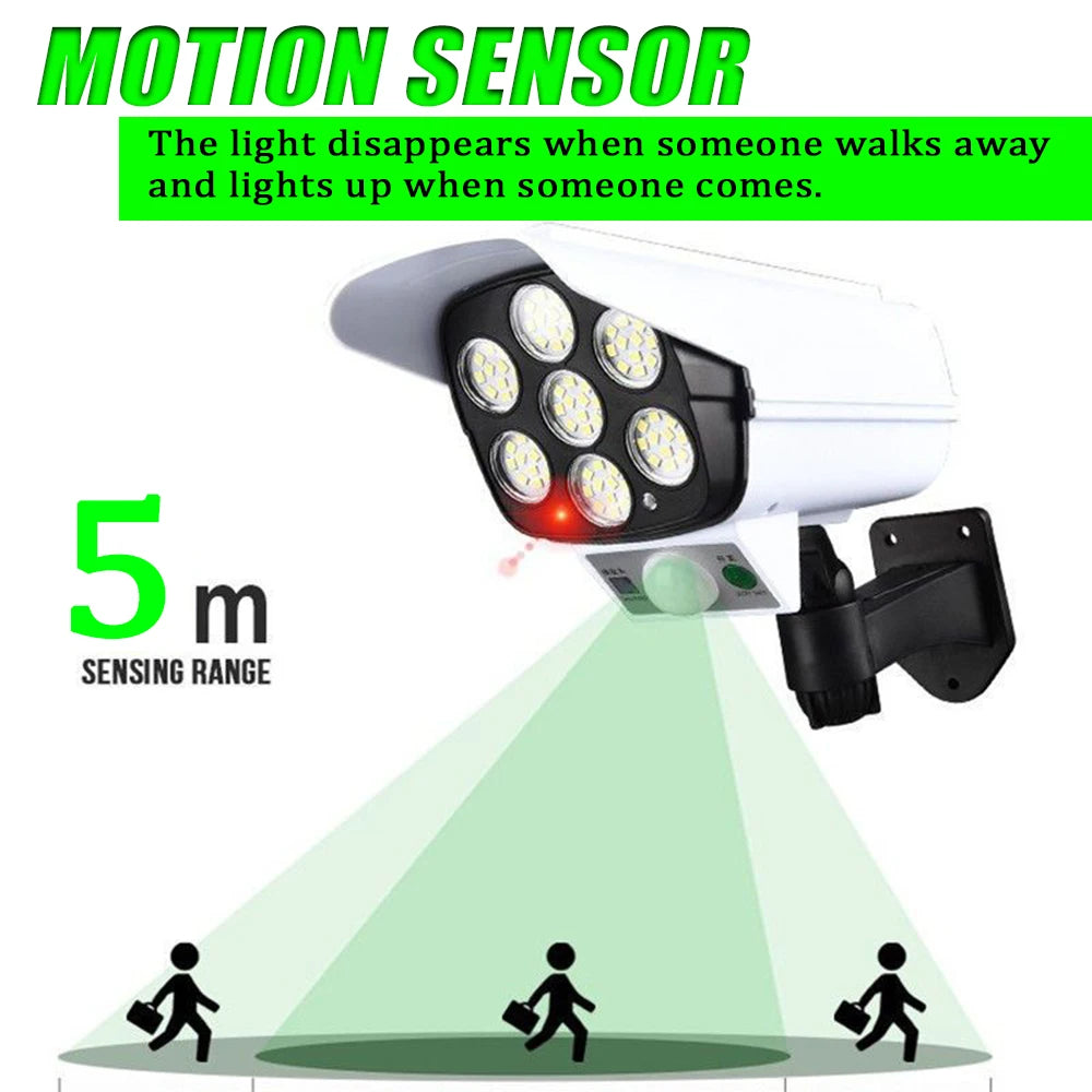 Lámpara Solar de Pared con Sensor de Movimiento y Cámara de Simulación 77 LED