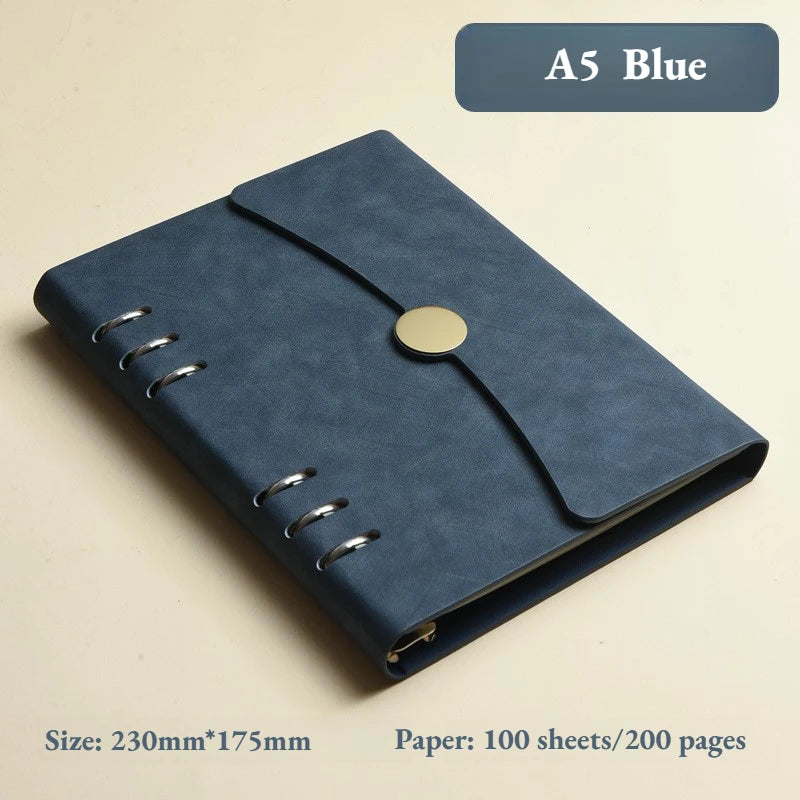 Cuaderno A5 con Cubierta de Cuero PU, Recargable, 6 Anillas, Cuaderno Personal con 200 Hojas de Papel Dawling para Escribir, Dibujar y Tomar Notas