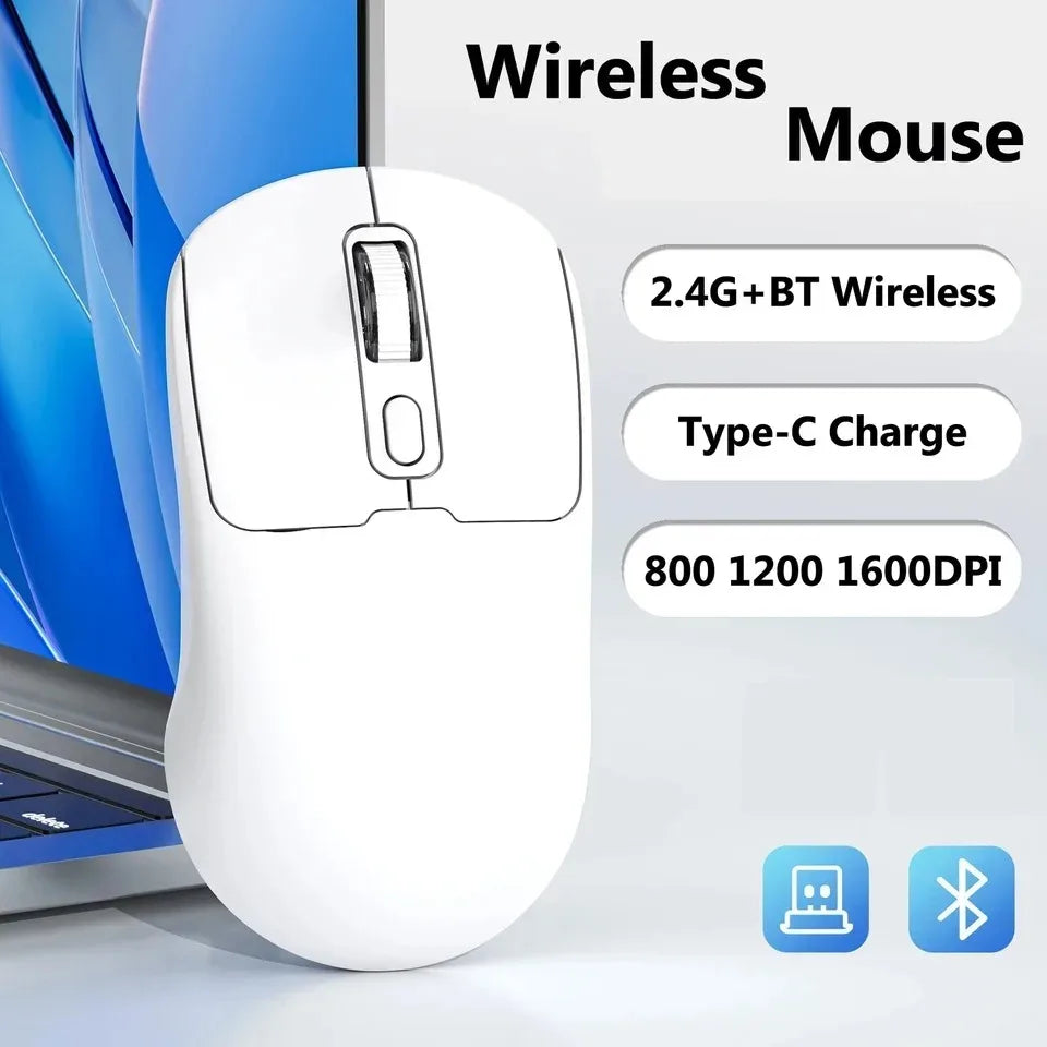 Ratón inalámbrico de 2,4G, Bluetooth 5,4, ratón ergonómico para juegos, ratón de 800-1200-1600 DPI, ratón de oficina recargable para PC y portátil
