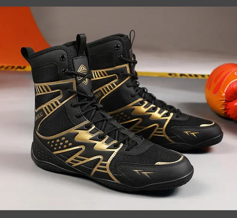 Zapatillas de boxeo y lucha unisex con suela antideslizante y protección del tobillo