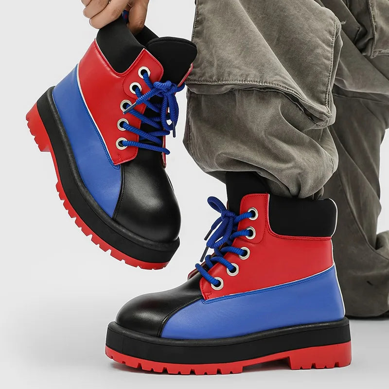 Botas de tobillo bicolor para hombre con suela gruesa antideslizante