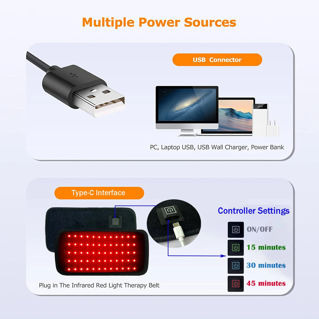 Cinturón de terapia de luz roja LED para aliviar el dolor, almohadilla de luz infrarroja roja de 660nm y 850nm para cintura, espalda, Abdomen, rodillas y brazos, articulaciones musculares