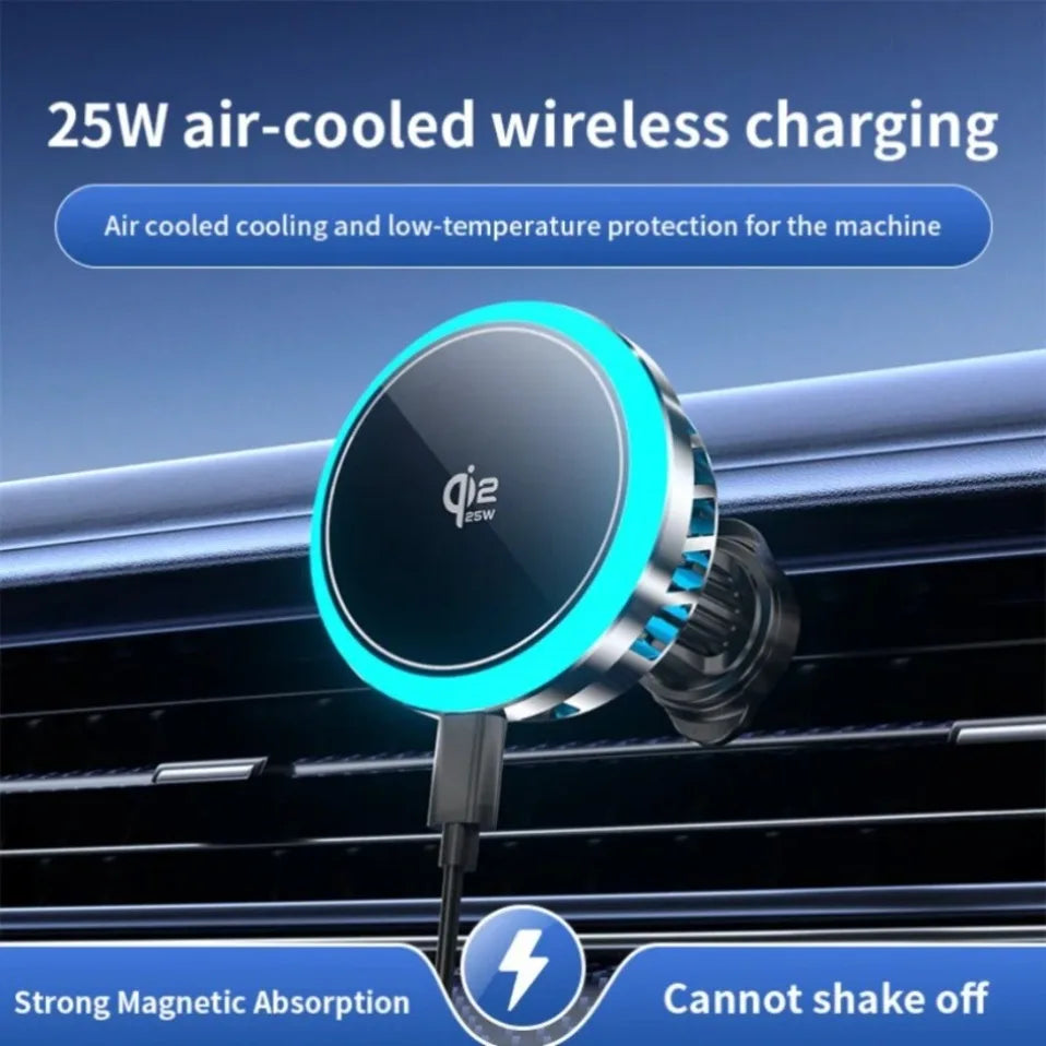 Cargador Inalámbrico Magnético Qi2.2 de 25W para Coche con Refrigeración por Aire, Estación de Carga Rápida, Soporte para Teléfono con Ventilación para iPhone 17-12 Pro Max