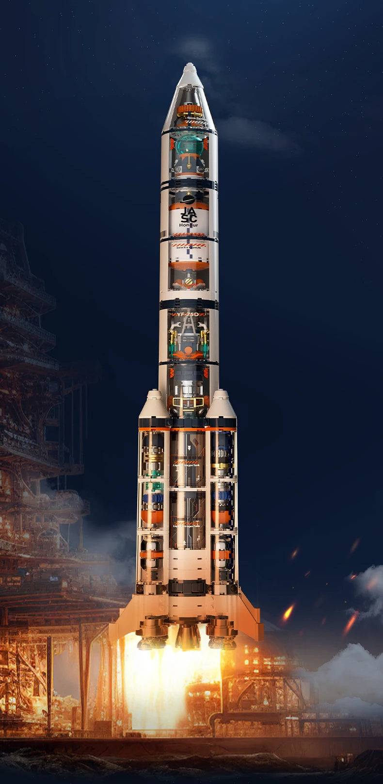 Serie de exploración espacial JAKI, modelo de ensamblaje de bloques de construcción de módulo de núcleo de súper cohete avanzado Dawn, juguete de regalo de cumpleaños para niño