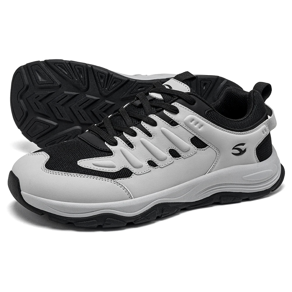 HOBIBEAR Zapatos para caminar unisex con punta ancha, zapatillas deportivas con cordones, para viajes al aire libre, de cuero artificial y malla, para correr
