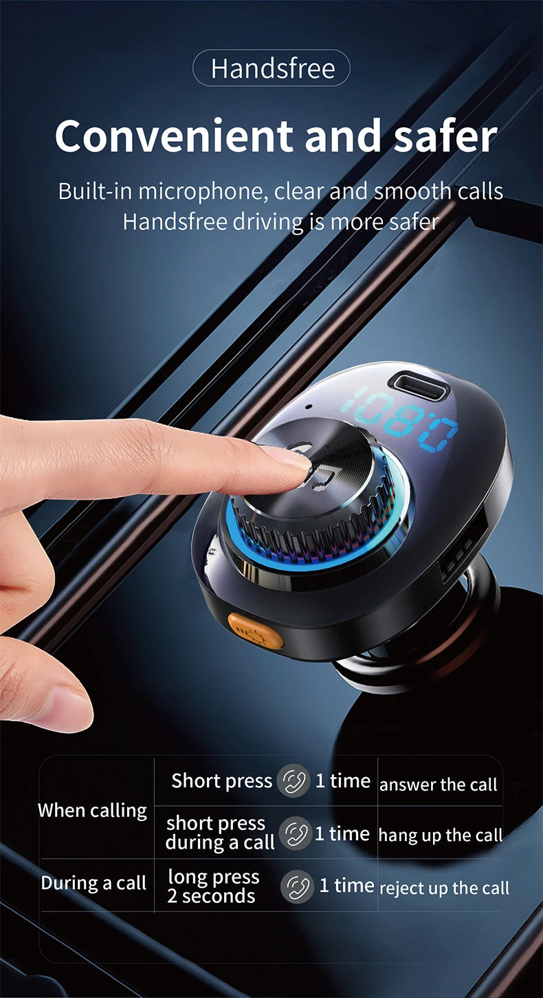 Transmisor FM Bluetooth 5.0 para Auto DYBO, Carga Rápida QC3.0 PD20W