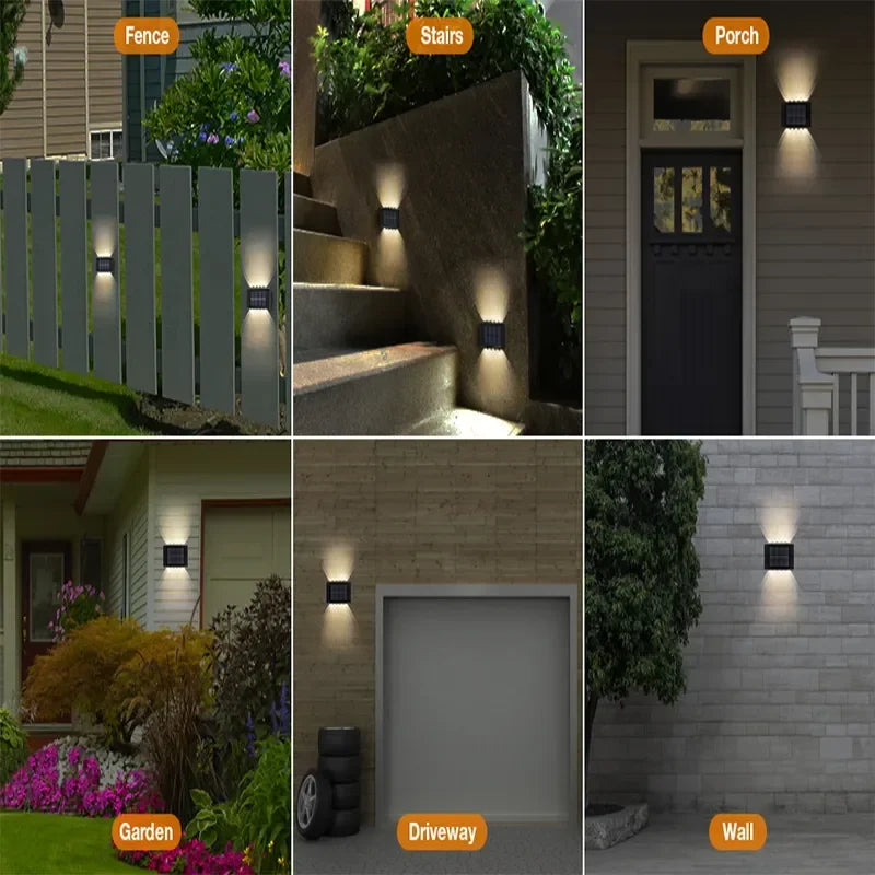 Lámpara Solar de pared para exteriores, luces solares impermeables con lente convexa hacia arriba y hacia abajo, iluminación para jardín, calle, paisaje, balcón, exterior, Dec