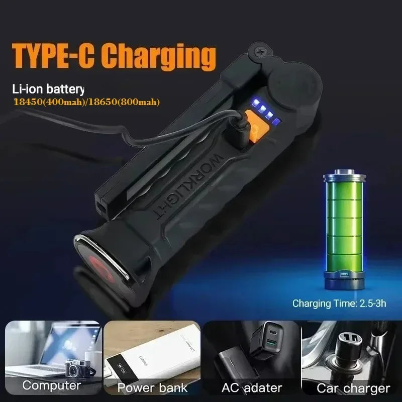 Lámpara de Trabajo LED COB Recargable con Imán y Gancho