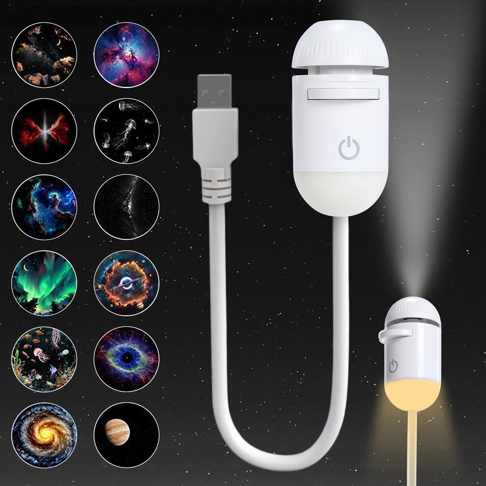 Mini Galaxy 360 2 en 1 °   Lámpara ambiental giratoria LED con proyección de cielo estrellado, proyector USB de galaxia, luz nocturna para fiestas, decoración del hogar con diseño de Saturno
