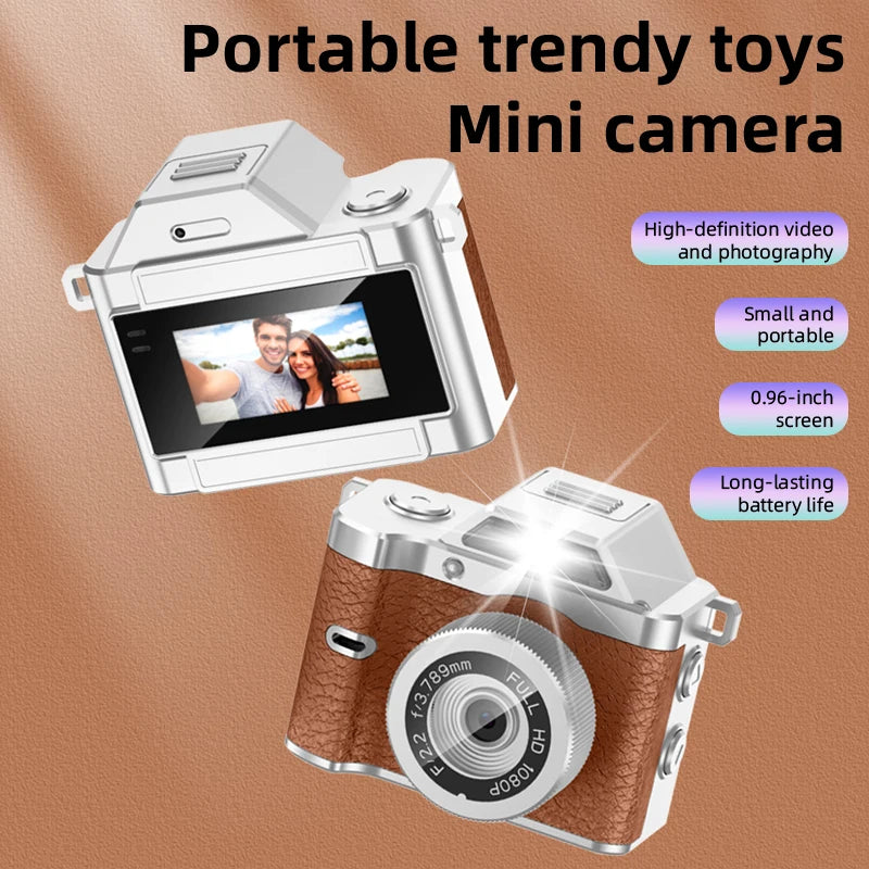 Mini cámara retro FHD 1080P con flash integrado y montura magnética
