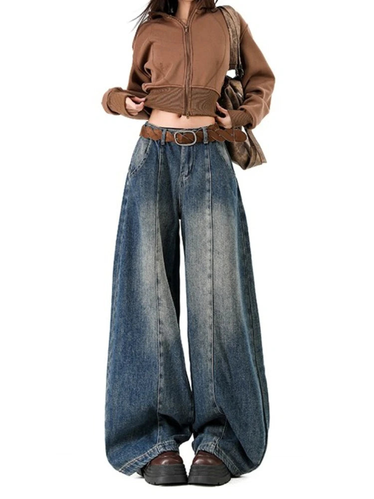 Pantalones Vaqueros Holgados Retro para Mujer, Corte Recto con Forro de Felpa