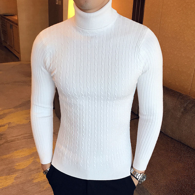 Nuevo suéter de cuello alto para hombre, jersey de Color sólido, tejido cálido, informal, sudadera de cuello alto, Tops de lana para hombre para invierno al aire libre