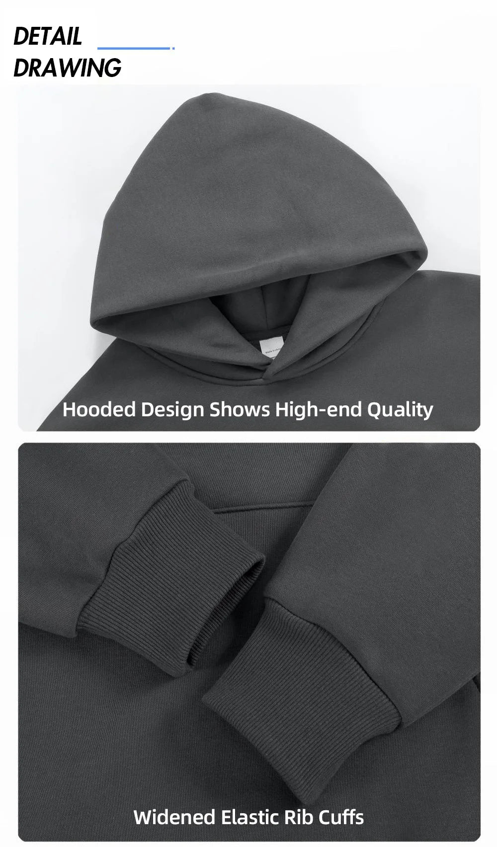 Sudadera con Capucha Pesada 480gsm, Algodón y Terciopelo