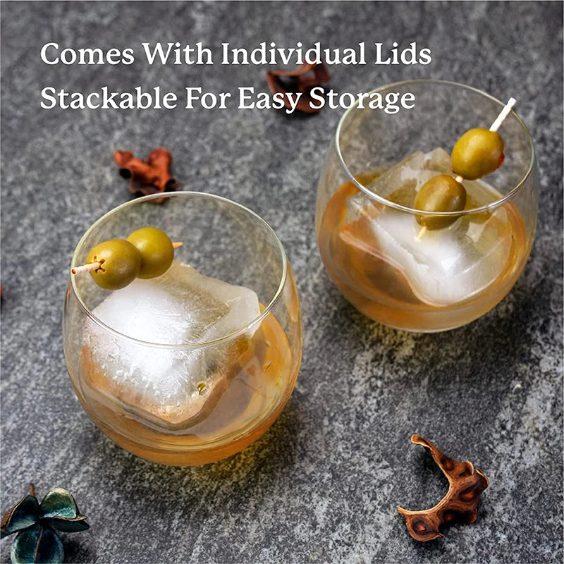 LMETJMA Bandejas grandes para cubitos de hielo con tapas, moldes cuadrados de silicona para cubitos de hielo, moldes para cubitos de hielo sin BPA para cócteles de whisky JT09